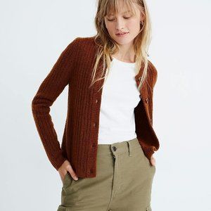 Madewell Shrunken Ribbed Cardigan Boucle Yarn Sweater, XS